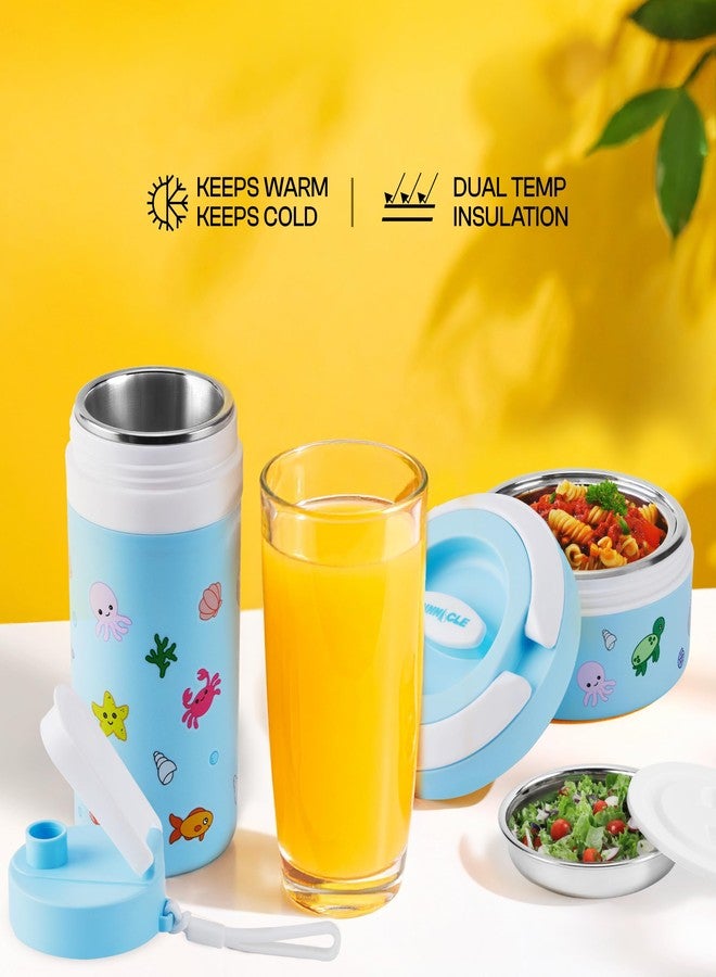 بيناكل علبة طعام معزولة من بيناكل برايم وزجاجة ماء معزولة من بيكسل للأطفال (400 مل لكل منهما) | علبة غداء ذات قسمين وزجاجة داخلية من الفولاذ المقاوم للصدأ | مثالية للمدرسة والنزهات والهدايا (أزرق فقاعي) - Image 5